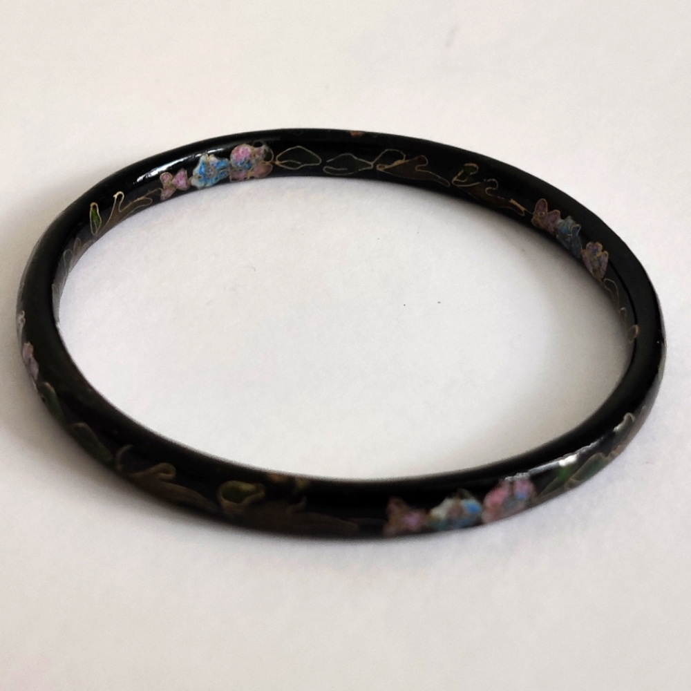 Vintage Cloisonne Enamel Floral Bangle Bracelet